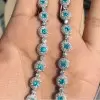 Round Cut Halo Pave Aquamarine Necklace