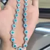 Round Cut Halo Pave Aquamarine Necklace