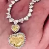 Heart Cut Yellow Sapphire Halo Pendant Necklace