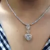 Halo Heart Pendant Tennis Chain White Sapphire Necklace