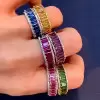 Emerald Cut Multicolor and White Sapphire Petal Ring