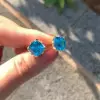8ctw Cushion Cut Aquamarine Flower Stud Earrings