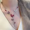 Butterflies White & Pink Sapphire Ruby Delicate Necklace