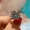 2.5ct Round Cut Lab Created Gemstone Engagement Ring with Three Rows Paved Diamonds