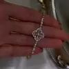 Pear&Round Cut White Sapphire Four-Leaf Clover Design Bracelet
