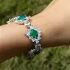 32ctw Princess cut Emerald Two Tone Flower Bracelet