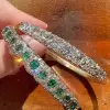 20ctw Halo Princess Cut Emerald Bangle Bracelet in Gold Tone