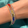 Emerald Cut Rainbow Color Sapphire Tennis Bracelet