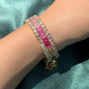 Emerald Cut Rainbow Color Sapphire Tennis Bracelet