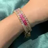 Emerald Cut Rainbow Color Sapphire Tennis Bracelet