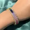 Emerald Cut Rainbow Color Sapphire Tennis Bracelet