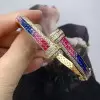 8.5ctw Princess Cut Rainbow Sapphire Bypass Bangle