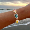 49ctw Cushion Cut Multicolor Sapphire Halo Statement Bracelet