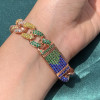 13MM Multicolor Sapphire Rainbow Cuban Link Bracelet
