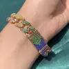 13MM Multicolor Sapphire Rainbow Cuban Link Bracelet