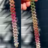 13MM Multicolor Sapphire Rainbow Cuban Link Bracelet