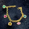 6ctw Multicolor Multi-Cut Dangle Link Statement Bracelet