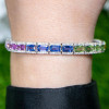 12ctw Emerald Cut Multicolor Sapphire Tennis Rainbow Bracelet