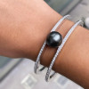 13MM Black Pearl White Sapphire Paved Split Shank Bangle 