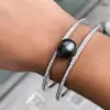 13MM Black Pearl White Sapphire Paved Split Shank Bangle 