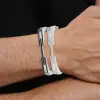 3ctw White Sapphrie Modern Mechanical Style Bold Unisex Bangle
