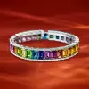 20ctw Emerald Cut Rainbow Sapphire Tennis Bangle Bracelet