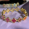 16ctw Round Cut Multicolor Sapphire Rainbow Clover Bracelet