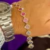 16ctw Round Cut Multicolor Sapphire Rainbow Clover Bracelet