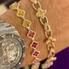 16ctw Round Cut Multicolor Sapphire Rainbow Clover Bracelet