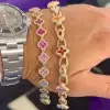 16ctw Round Cut Multicolor Sapphire Rainbow Clover Bracelet