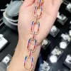 20ctw Princess Cut Rainbow Sapphire Large Link Statement Bracelet