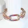 20ctw Princess Cut Rainbow Sapphire Large Link Statement Bracelet