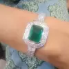 14ct Emerald Cut Emerald Pendant Two Row Bracelet