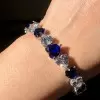 East West Heart Cut Blue Sapphire Bracelet