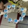 11.5ctw Halo Round Cut Aquamarine Bracelet