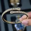 Emerald Cut White Sapphire Open Bracelet in Rose Gold