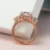Handmade  2 ct  Round Cut  3 Stones Rose Gold Ring