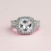 Handmade Halo Cushion Cut Sterling Silver Engagement Ring