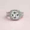 Handmade Halo Cushion Cut Sterling Silver Engagement Ring