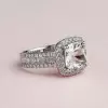 Handmade Halo Cushion Cut Sterling Silver Engagement Ring