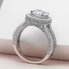 Handmade 3.5 CT Cushion Cut Halo Sterling Silver Ring