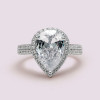 Handmade 4.0 CT Pear Cut Halo Sterling Silver Ring