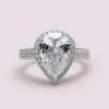 Handmade 4.0 CT Pear Cut Halo Sterling Silver Ring