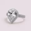 Handmade 4.0 CT Pear Cut Halo Sterling Silver Ring