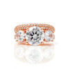Handmade Rose Gold Three Stone Round Cut Sterling Silver Ring Set