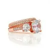 Handmade Rose Gold Three Stone Round Cut Sterling Silver Ring Set