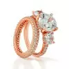 Handmade Rose Gold Three Stone Round Cut Sterling Silver Ring Set