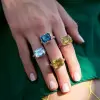 8ct Emerald Cut Multicolor Sapphire Paved Cocktail Ring
