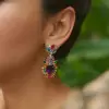 38ctw Multicolor Sapphire Statement Drop Earrings