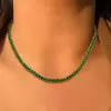 80ctw Round Cut Emerald Tennis Necklace in Gold